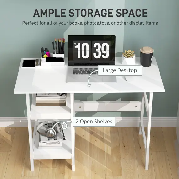 Buy Compact Computer Desk with Storage Shelves, Study Table with Bookshelf, PC Table Workstation for Home Office, Study, Easy Assembly, 106 x 51cm, White, 4 image