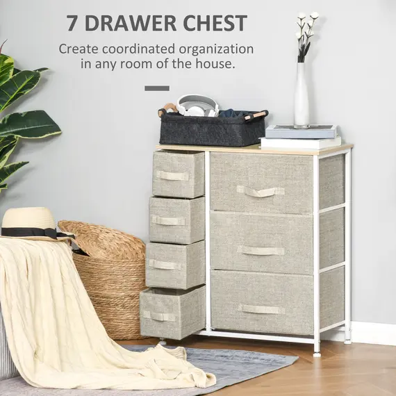 Buy Chest of Drawers with 7 Drawers, Fabric Drawers with Large Storage Space, Drawers Dresser with Metal Frame, Adjustable Feet for Bedroom Living Room, Light Grey, 4 image