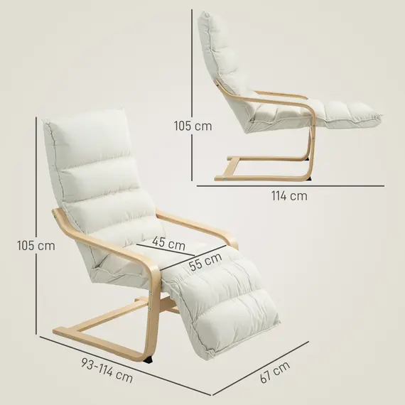 Buy Curved Wooden Accent Chair, with Adjustable Footrest - Cream White, 3 image