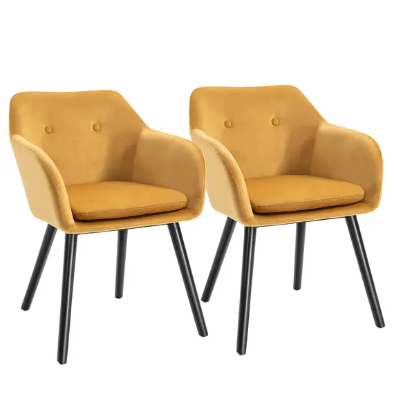 Buy Dining Chairs Set of 2 Modern Upholstered Fabric Velvet-Touch Leisure Chairs with Backrest and Armrests, Lounge Reception Chairs for Home Office Kitchen Counter, Yellow