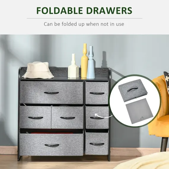 Buy Chest of Drawers with 7 Foldable Drawers, 3-Tier Fabric Bedroom Dresser, Clothes Storage Unit for Bedroom, Living Room, Grey, 5 image