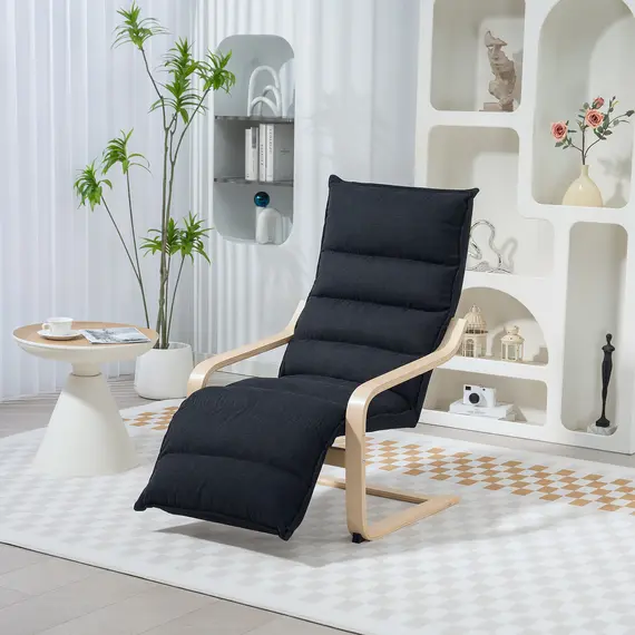 Buy Curved Wooden Accent Chair, with Adjustable Footrest - Black, 2 image