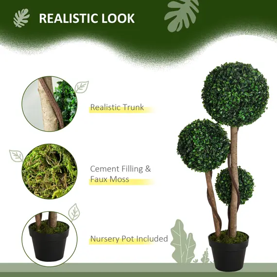 Buy Decorative Artificial Plant Boxwood Ball Topiary Tree in Pot Fake Plant for Home Indoor Outdoor Decor, 90 cm, Dark Green, 4 image