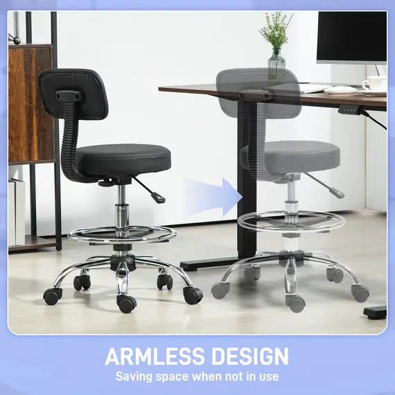 Buy Drafting Chair, Office Chair with Backrest and Adjustable Footrest, Height Adjustable Stool, Leather Padded Rolling Task Chair for Home Office, Black, 6 image