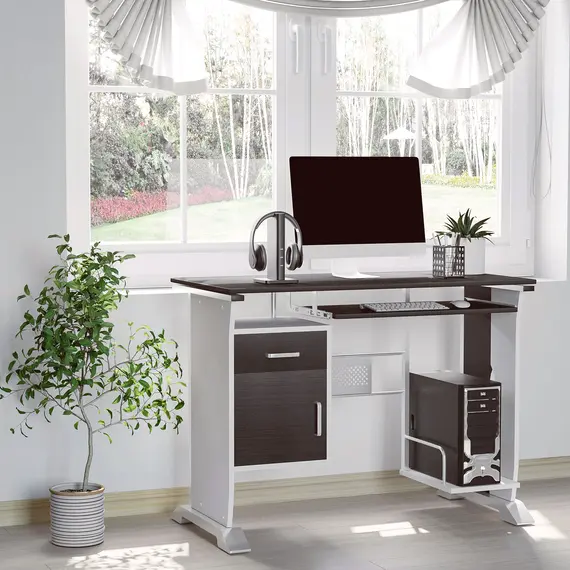 Buy Computer Desk with Sliding Keyboard Tray, Storage Drawers and Host Box Shelf, Home Office Desk, Study Workstation, 100 x 52 x 75cm, Black Walnut, 7 image