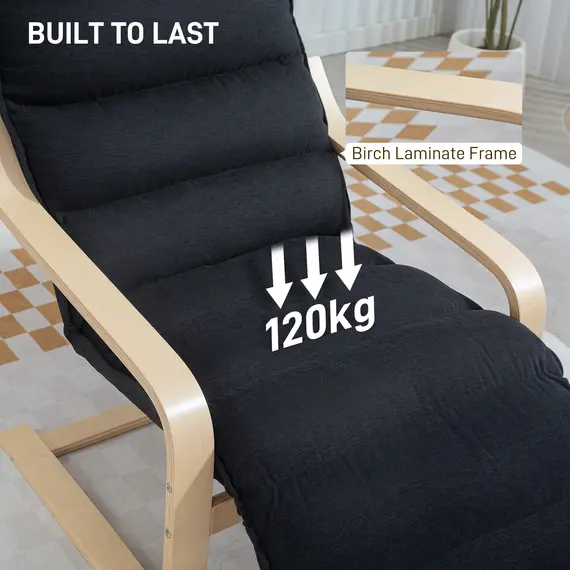 Buy Curved Wooden Accent Chair, with Adjustable Footrest - Black, 7 image