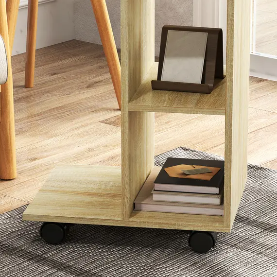 Buy C-Shape End Table Unique Storage Unit w/ 2 Shelves 4 Wheels Freestanding Home Office Furniture Cabinet Square Studio Natural, 9 image