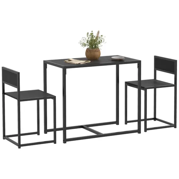 Buy Dining Table and Chairs Set 2, Dining Room Sets, Rectangular Space Saving Table and 2 Chairs for Compact Kitchens, Steel Frame, Black