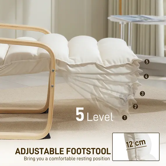 Buy Curved Wooden Accent Chair, with Adjustable Footrest - Cream White, 5 image