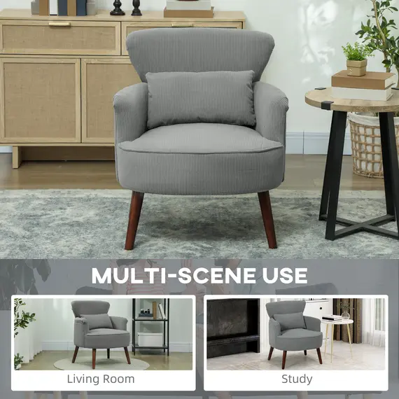 Buy Corduroy Retro Accent Chair - Light Grey, 8 image