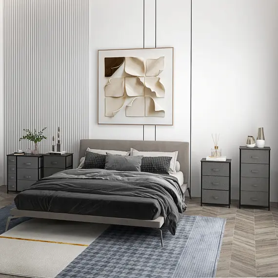 Buy Chest of Drawers with 7 Drawers, Fabric Drawers with Large Storage Space, Drawers Dresser with Metal Frame, Adjustable Feet for Bedroom Living Room, Dark Grey, 9 image