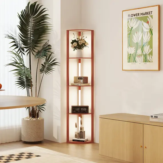 Buy Corner Floor Lamp for Living Room Bedroom with Dimmable Warm White LED Light, Modern Tall Standing Lamp, Brown, 9 image