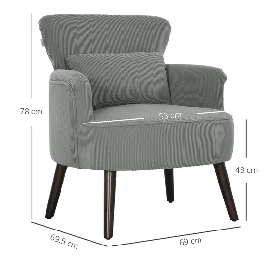 Buy Corduroy Retro Accent Chair - Light Grey, 3 image