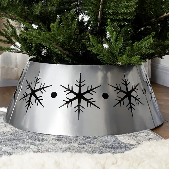Buy Christmas Tree Collar, 66cm Christmas Tree Base Cover with Hollow Snowflake Patterns, Xmas Decoration for Party, Holiday, Home, Silver, 7 image