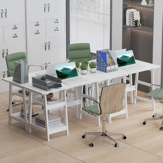 Buy Compact Computer Desk with Storage Shelves, Study Table with Bookshelf, PC Table Workstation for Home Office, Study, Easy Assembly, 106 x 51cm, White, 8 image