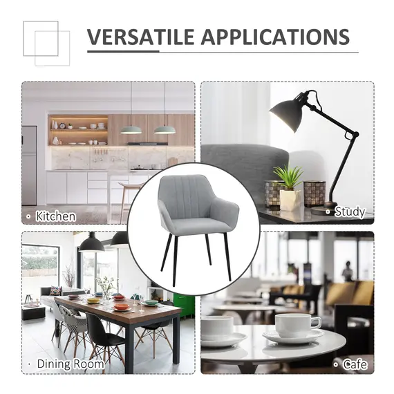 Buy Dining Chairs Upholstered Linen Fabric Accent Chairs with Metal Legs, Set of 2, Light Grey, 6 image