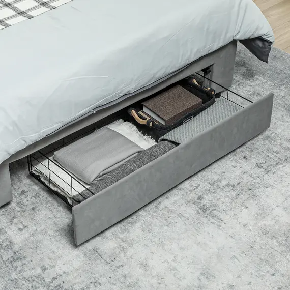 Buy Double Size Ottoman Bed Frame, with Front Drawer - Grey, 8 image