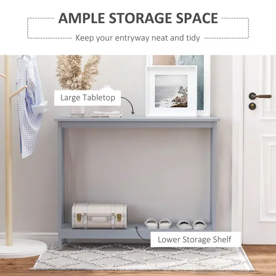 Buy Console Table Hallway Desk w/Storage Shelf, X Design for Living Room Entryway, Grey, 4 image