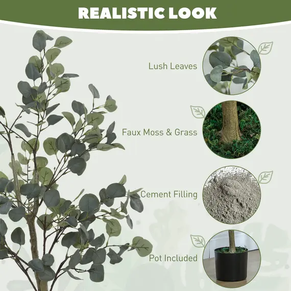 Buy Decorative Artificial Tree, 5ft/ 150cm Silk Eucalyptus Tree with 230 Silver Dollar Leaves in Pot, Fake Plant for Home, Office, Living Room, Indoor Decor, 4 image