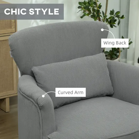 Buy Corduroy Retro Accent Chair - Light Grey, 6 image