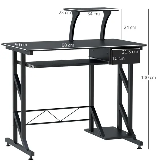 Buy Computer Desk with Display Stand, Sliding Keyboard Tray Drawer and Host Box Shelf Home Office Workstation Black, 3 image