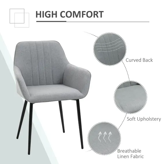 Buy Dining Chairs Upholstered Linen Fabric Accent Chairs with Metal Legs, Set of 2, Light Grey, 5 image