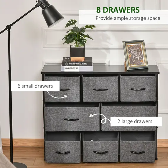 Buy Chest of Drawers with 8 Foldable Drawers, 3-Tier Fabric Bedroom Dresser, Clothes Storage Unit for Bedroom Living Room, Dark Grey, 5 image