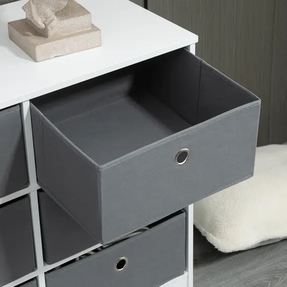Buy Chests of Drawer, Fabric Dresser Storage Cabinet with 6 Drawers for Bedroom, Living Room and Hallway, White and Grey, 8 image