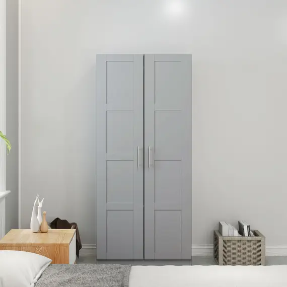 Buy Double Paneled Door Wardrobe, with Shelves - Grey, 7 image