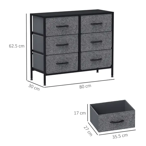 Buy Fabric Chest of Drawers, Storage Drawers, Industrial Bedroom Dresser with 6 Fabric Drawers, Steel Frame and Wooden Top for Nursery, Living Room, Hallway, Black, 3 image