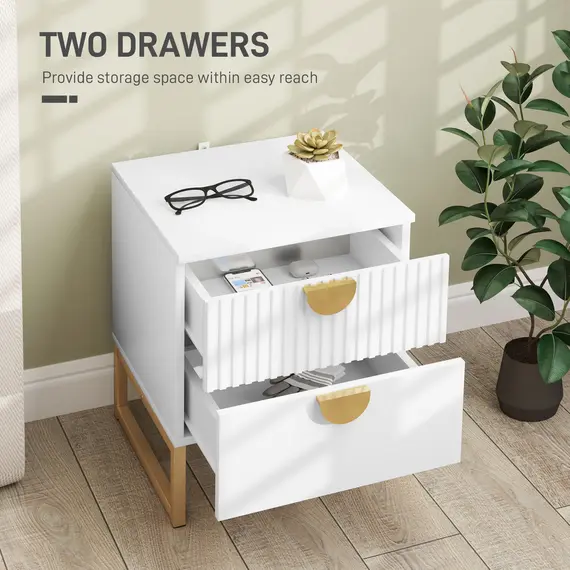 Buy Elegant Two-Drawer Bedside Table - White, 5 image