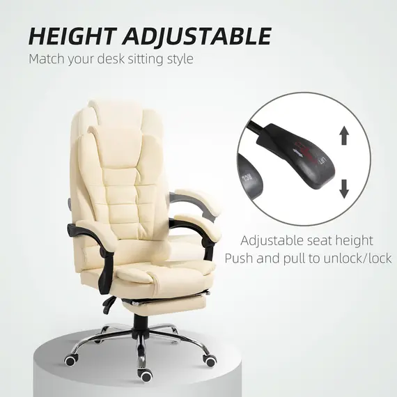 Buy Executive Office Chair, Home Office Chair with Swivel Wheels, Reclining Backrest, Retractable Footrest, Cream White, 7 image
