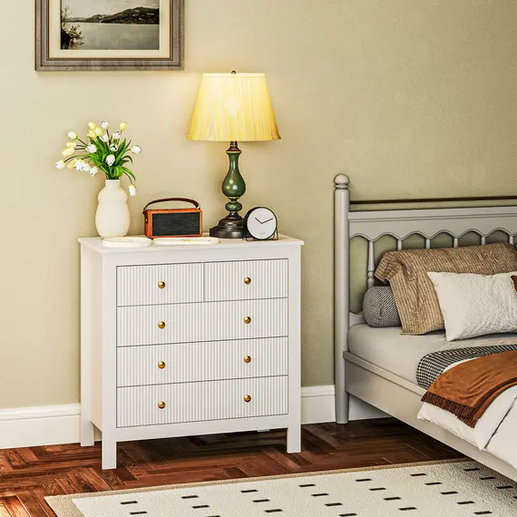 Buy Elegant Chest of Five Drawers - White, 2 image