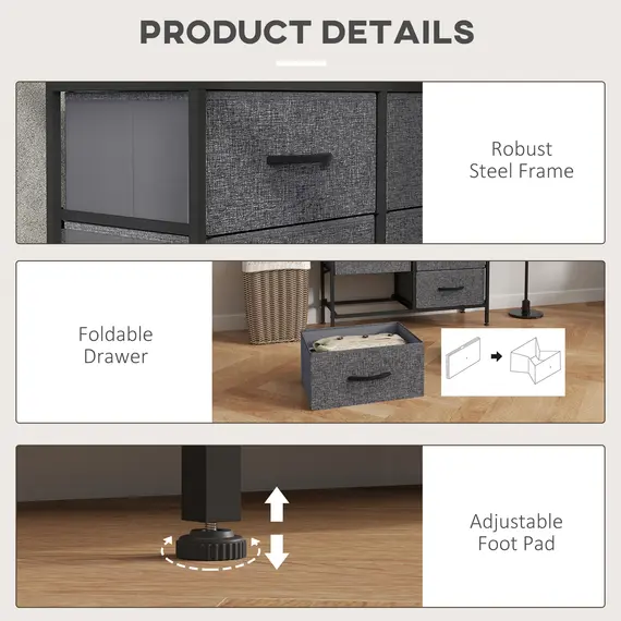 Buy Fabric Chest of Drawers, Storage Drawers, Industrial Bedroom Dresser with 6 Fabric Drawers, Steel Frame and Wooden Top for Nursery, Living Room, Hallway, Black, 6 image