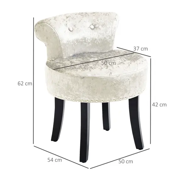 Buy Dressing Table Stool with Rubber Wood Legs, Ice Velvet Vanity Stool for Living Room Bedroom, Beige, 3 image