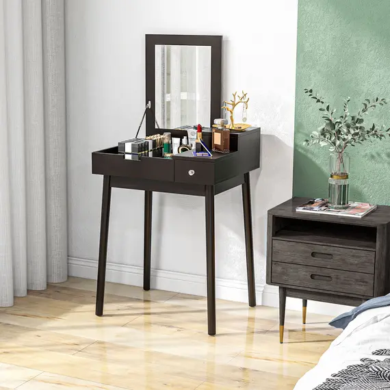 Buy Dressing Table with Flip-up Mirror, Makeup Desk with 2 Drawers, Vanity Table Writing Desk for Bedroom Living Room, Black, 7 image