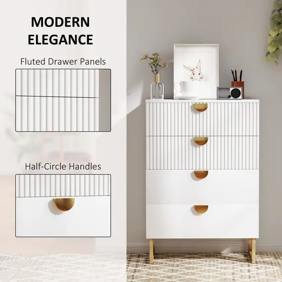 Buy Elegant Chest of Four Drawers - White, 4 image