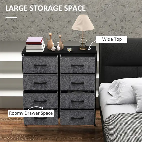 Buy Fabric Chest of Drawers, Storage Drawers, Industrial Bedroom Dresser with 8 Fabric Drawers, Steel Frame and Wooden Top for Nursery, Living Room, Hallway, Black, 4 image