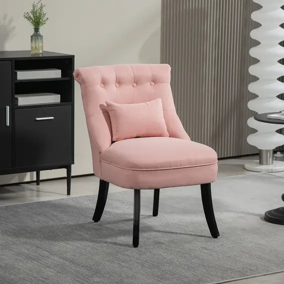 Buy Fabric Single Sofa Dining Chair Tub Chair Upholstered W/ Pillow Solid Wood Leg Home Living Room Furniture Pink, 2 image