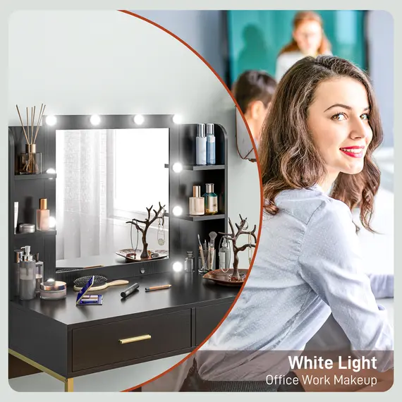 Buy Dressing Table Set, with Storage and Stool - Black, 4 image