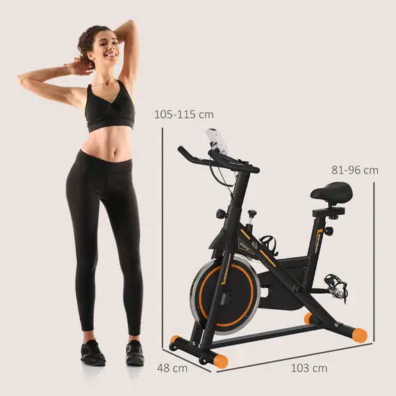 Buy Exercise Bike, Indoor Cycling, with LCD Display, Heart Rate, Sensor - Black and Orange, 3 image
