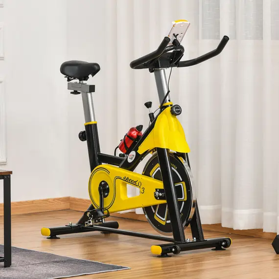 Buy Exercise Bike, with 6kg Flywheel Belt Drive, Adjustable Resistance, LCD Display - Yellow, 2 image