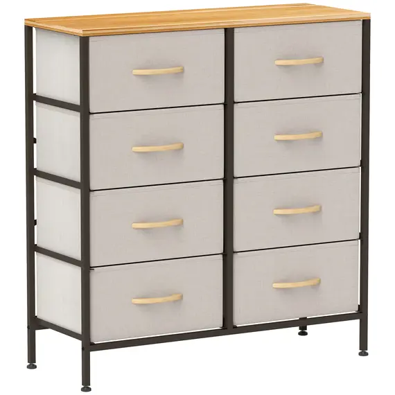 Buy Fabric Chest of Drawers, Storage Drawers, Industrial Bedroom Dresser with 8 Fabric Drawers, Steel Frame and Wooden Top for Nursery, Living Room, Hallway, Cream White