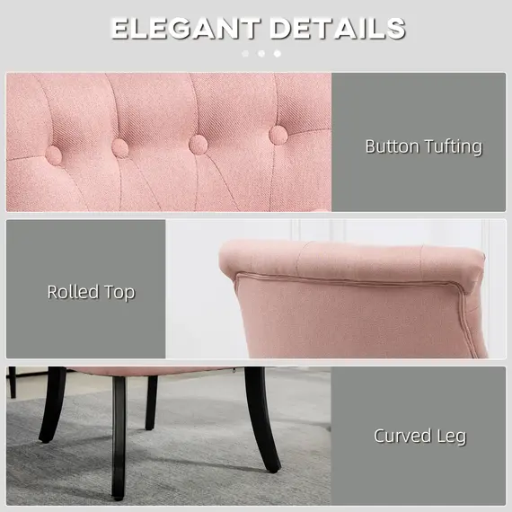 Buy Fabric Single Sofa Dining Chair Tub Chair Upholstered W/ Pillow Solid Wood Leg Home Living Room Furniture Pink, 5 image