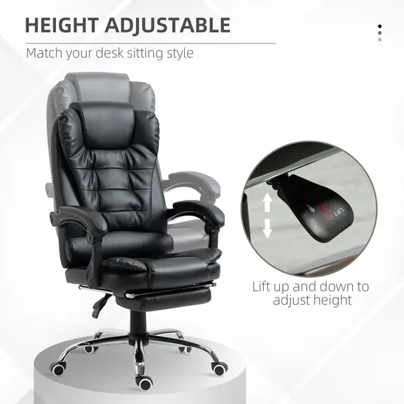 Buy Executive Office Chair, PU Leather Home Office Chair with Swivel Wheels, Reclining Backrest, Retractable Footrest, Black, 4 image
