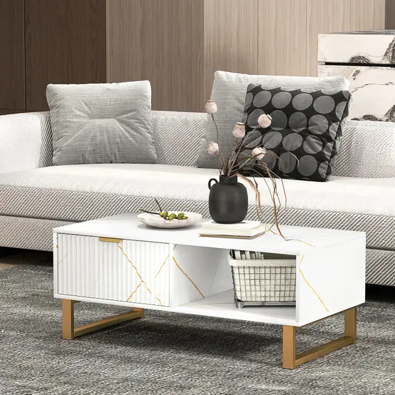 Buy Elegant Marble Effect Storage Coffee Table - White, 8 image