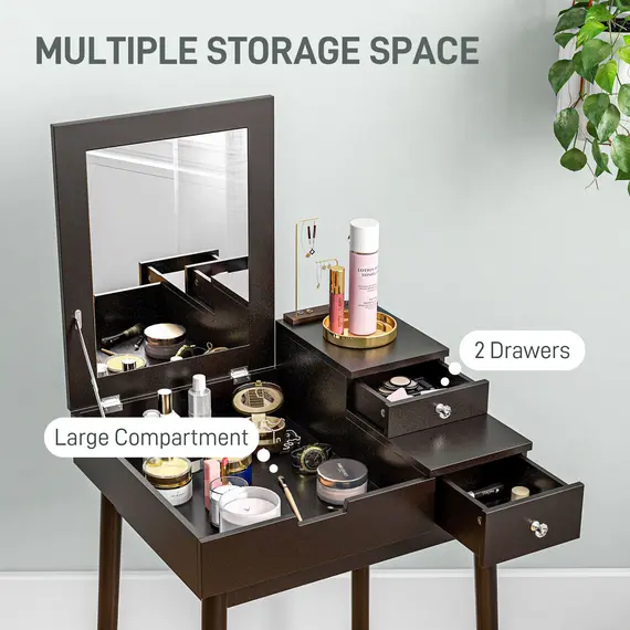 Buy Dressing Table with Flip-up Mirror, Makeup Desk with 2 Drawers, Vanity Table Writing Desk for Bedroom Living Room, Black, 5 image