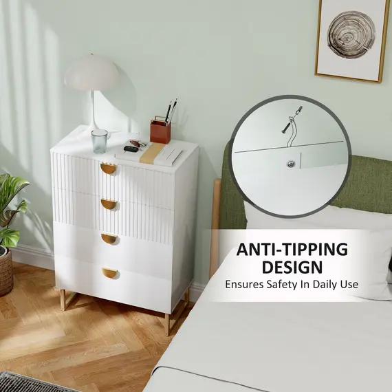 Buy Elegant Chest of Four Drawers - White, 6 image