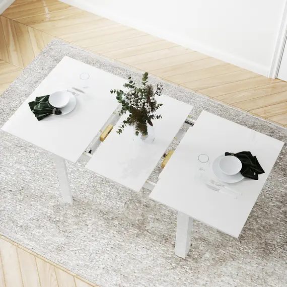 Buy Extendable Dining Table, 120-160 x 70cm Rectangular Kitchen Table for Small Spaces, Seats 4-6 People, High Gloss White, 7 image