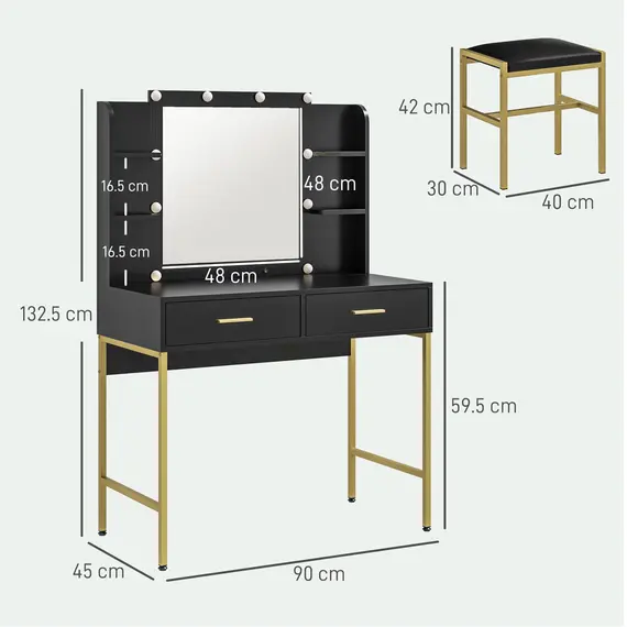 Buy Dressing Table Set, with Storage and Stool - Black, 3 image
